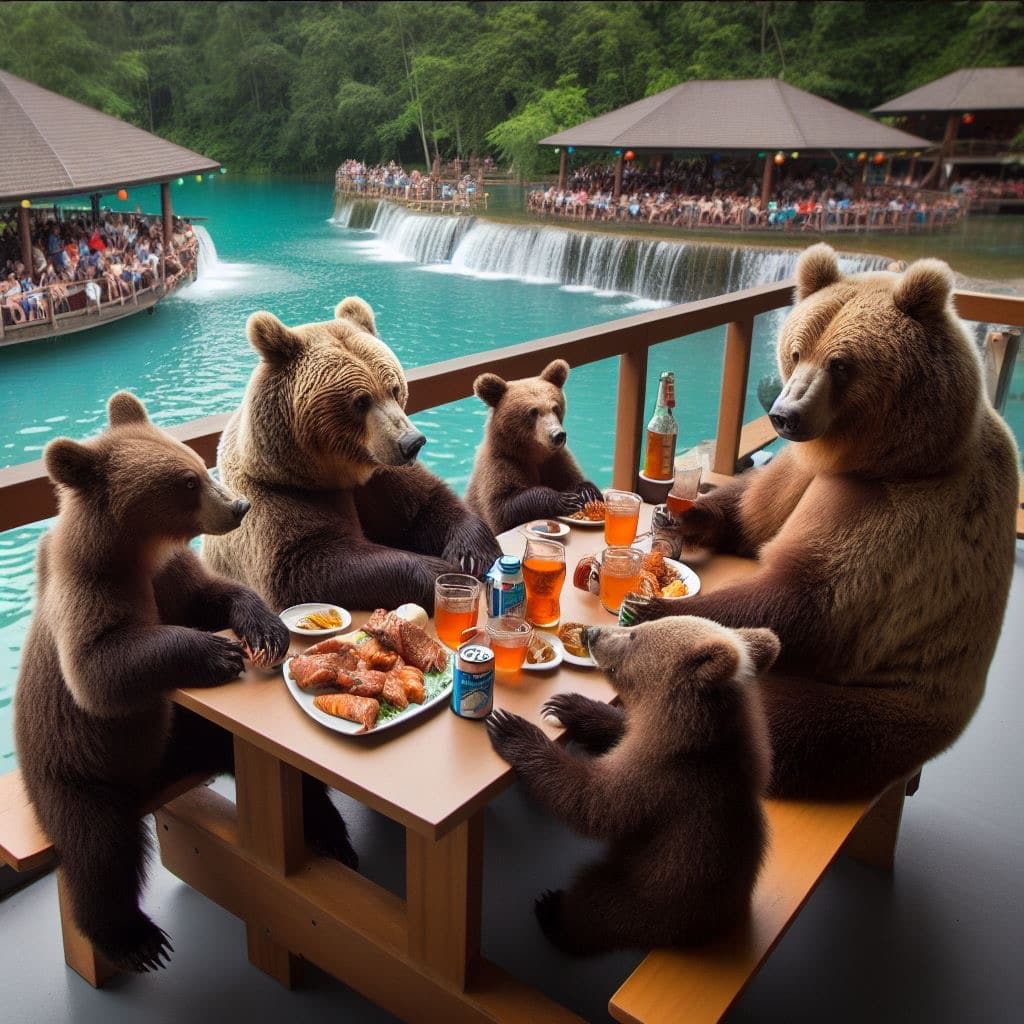 famille ours au restaurant