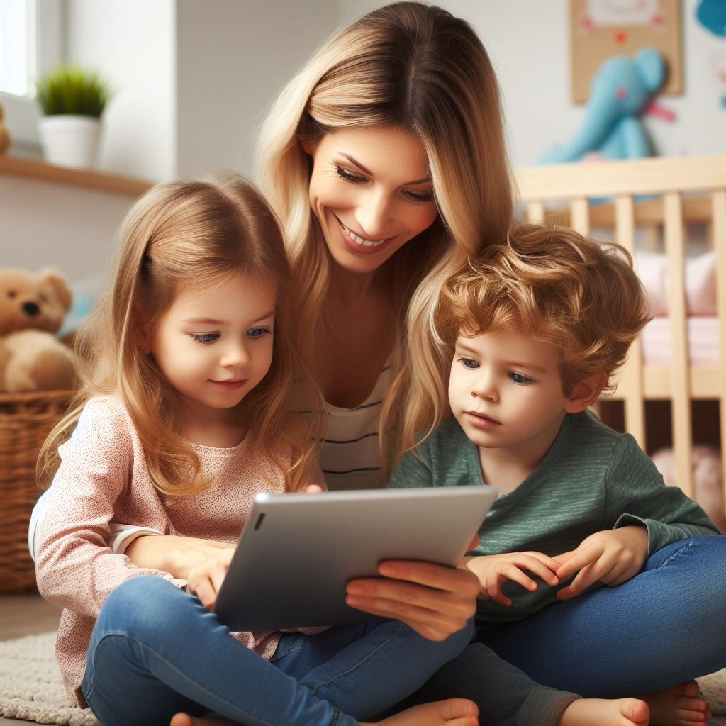 maman et enfants tablette chambre